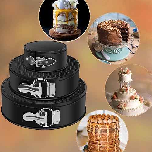 Miniatura 6 de MASSUGAR Springform Cake Pan Set of 3 Non-stick Leakproof Round Cheesecake Pan with Removable Bottom, Circle 3 Pieces 4" 7" 9" Springform Pans for