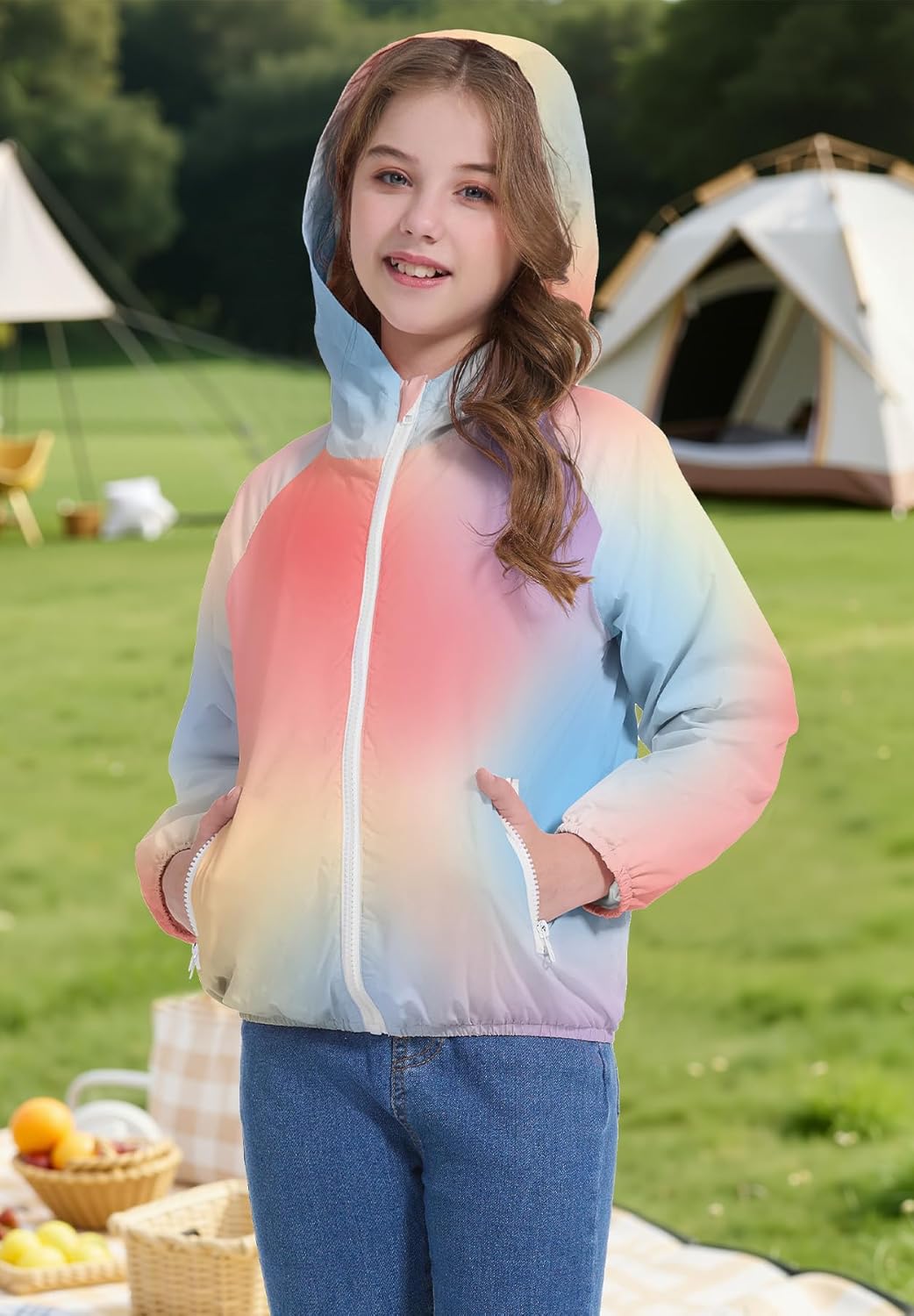 Zando Lightweight Girls Rain Jacket - Hooded Windbreaker Water-Resistant Girls' Outerwear Jackets & Coats for Kids 4-10Y - Image 2