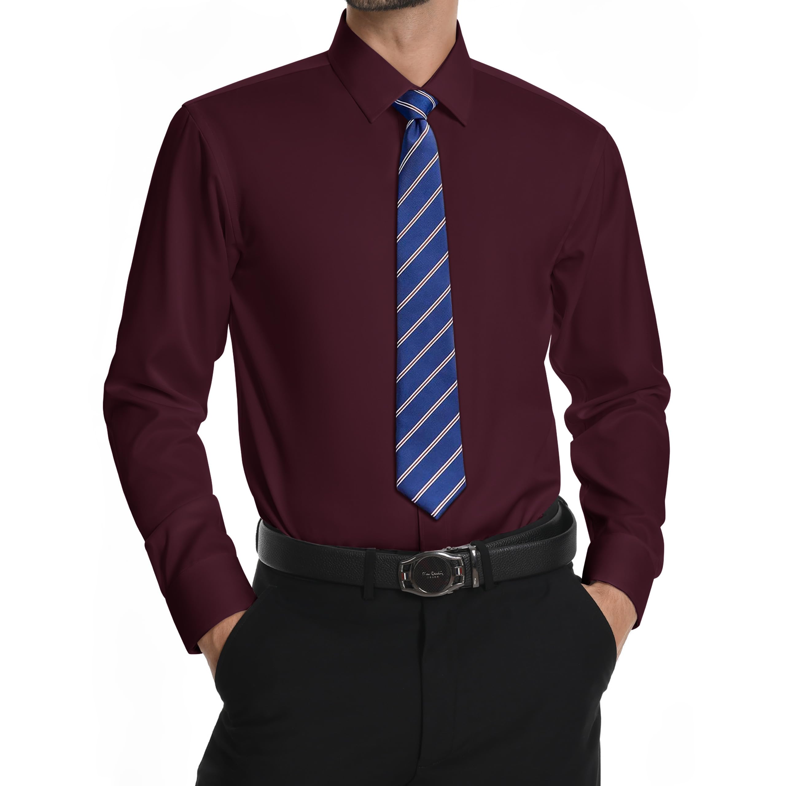 Mens Dress Shirts Long Sleeve Stretch Wrinkle Free Rgular Fit Formal Casual Wedding Prom Button Up Shirt