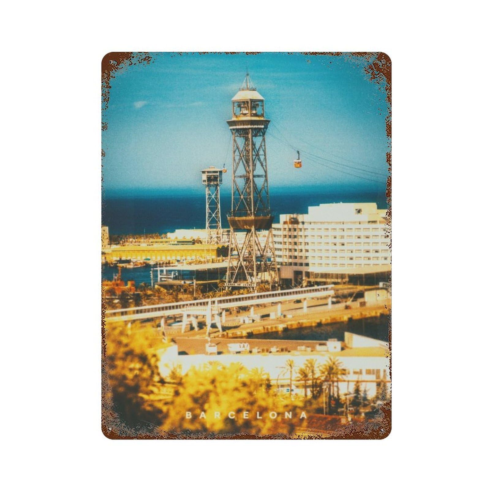 Barcelona Decorative Tin Sign 15.7"x11.8", Rustic Home Decor for Garage, Pub Or Kitchen