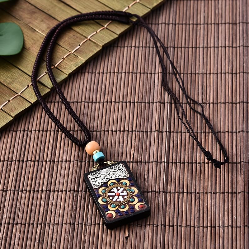 Statue de Bouddha Thangka pendentif en bois d'ébène exotique