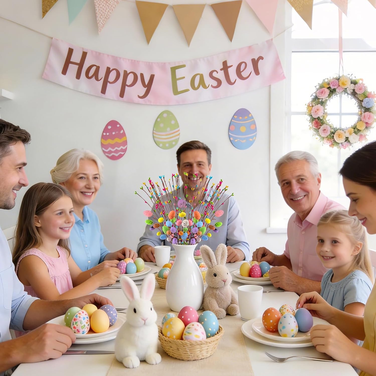 Artificial Easter Spray Vine Easter Eggs Berry Picks Artificial Spring Floral Picks Stems Easters Egg Twig Branches for Home Floral Arrangement Wreath Table Vase Centerpiece 24 Pcs