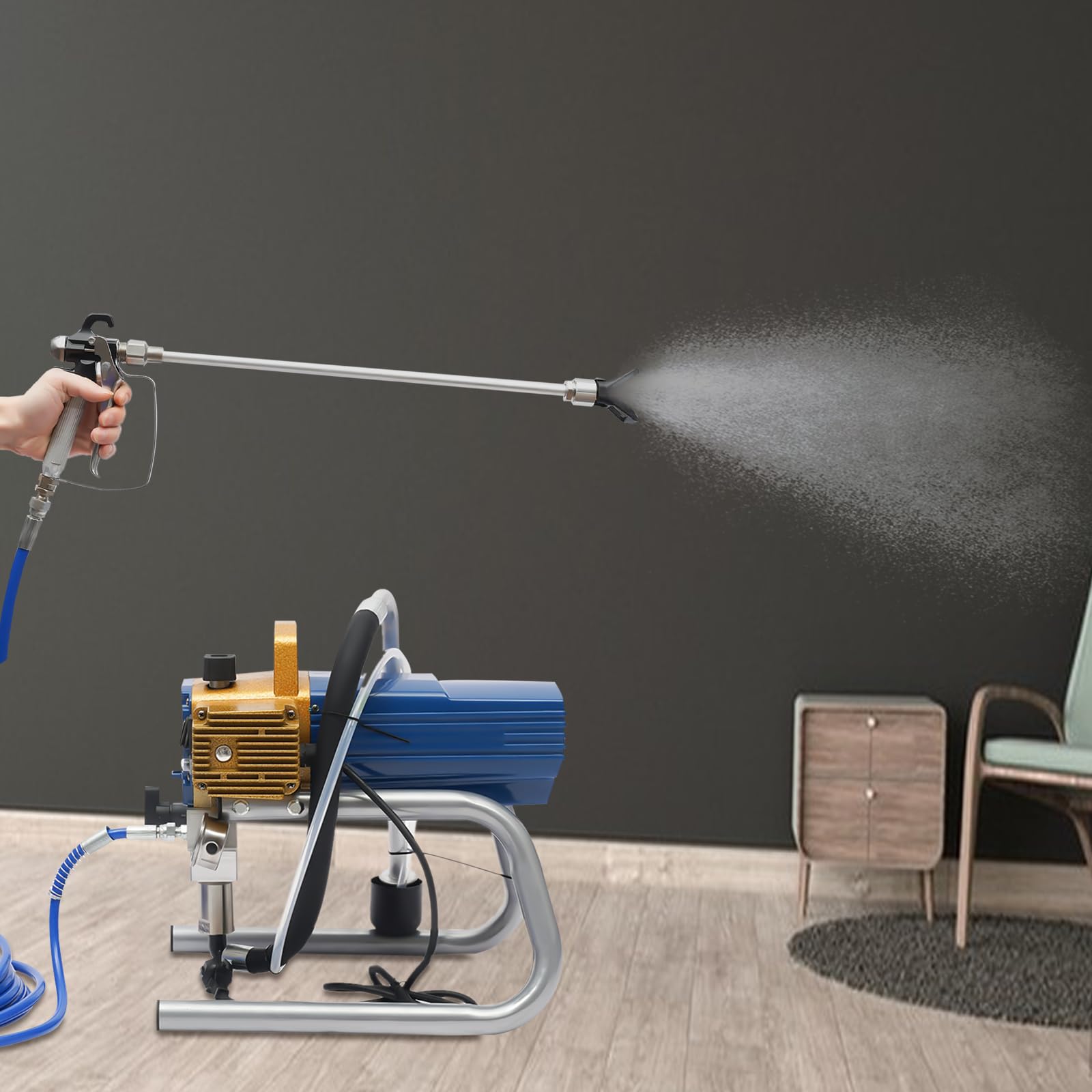 Airless - Pulverizador de pintura para pared, 1500 W, pistola de pintura eléctrica, pulverizador de pintura en polvo para barnices y barnices en el jardín, vallas y pintura de paredes
