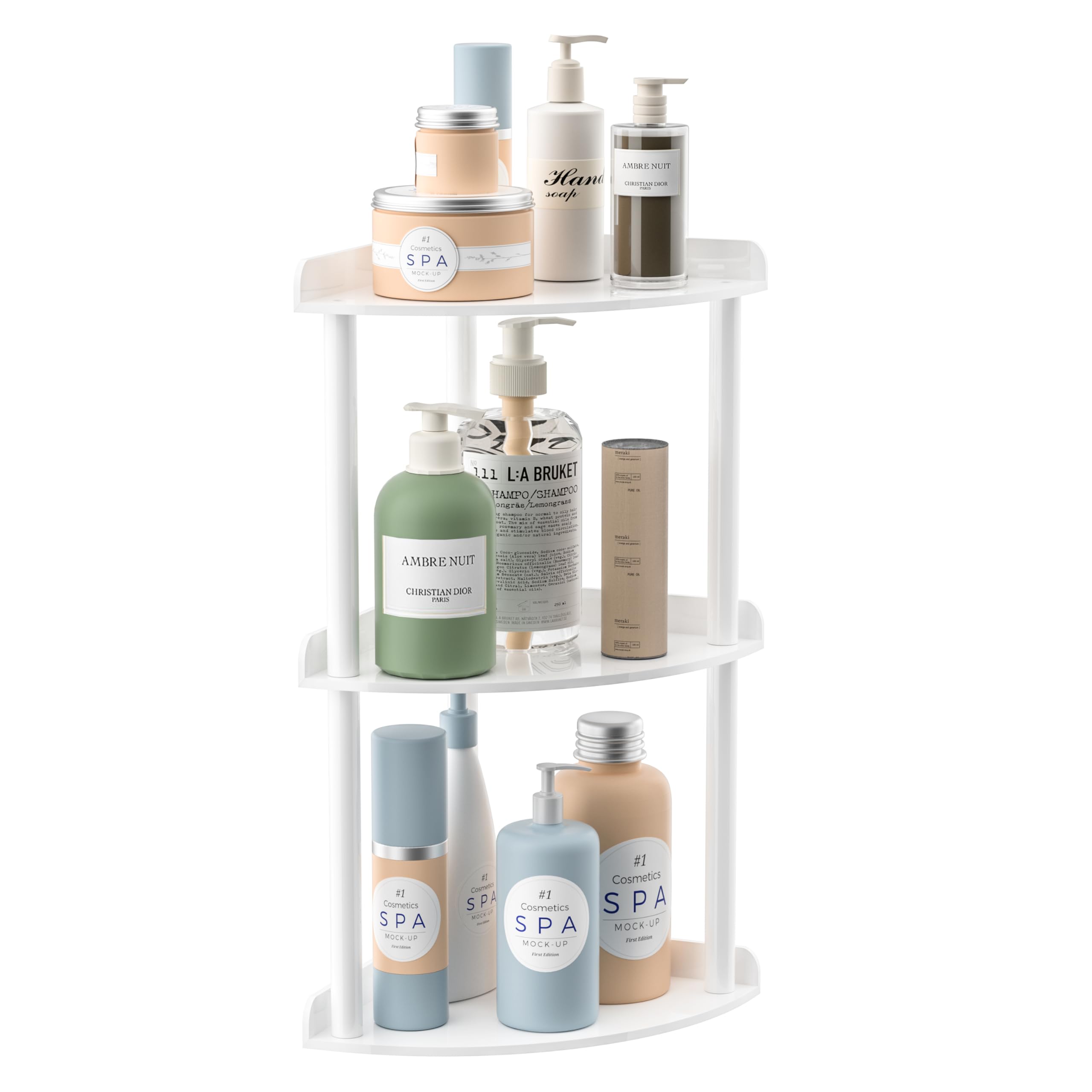 Sezanrpt Organizador de esquina de 3 niveles para encimera, 18 x 18 x 40 cm, acrílico blanco, organizador de baño, estantería de esquina para encimera, organizador de almacenamiento para cosméticos,