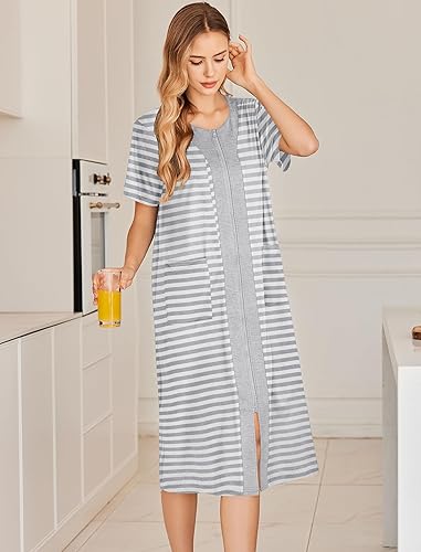 Miniatura 4 de Ekouaer - Vestido de entrecasa largo, con cremallera frontal, para mujer