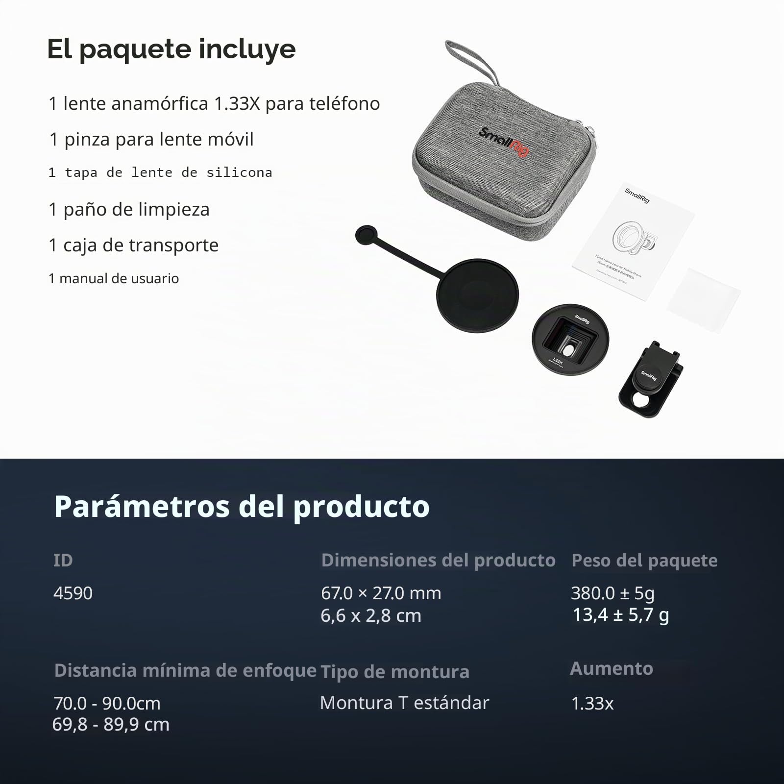 SMALLRIG Lente Anamórfica 1.33X para Teléfono Móvil, Lente Cinematográfica con Deformación de Pantalla Ancha 2.4:1 con T-Mount, para iPhone, Samsung S21/S22 Series