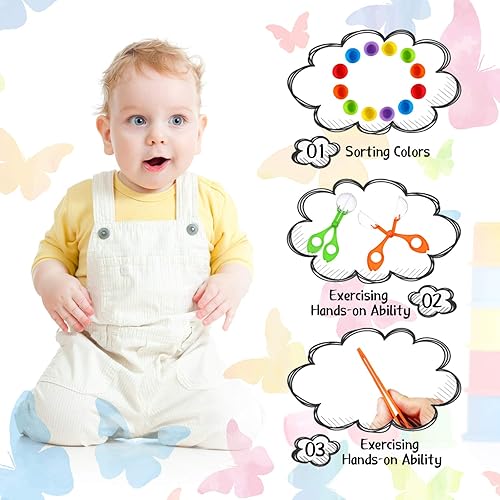 Miniatura 3 de Juego de 20 piezas de pala para habilidades motoras finas, incluye 8 pinzas, 2 pinzas de tijeras jumbo y 10 cuencos de clasificación de colores