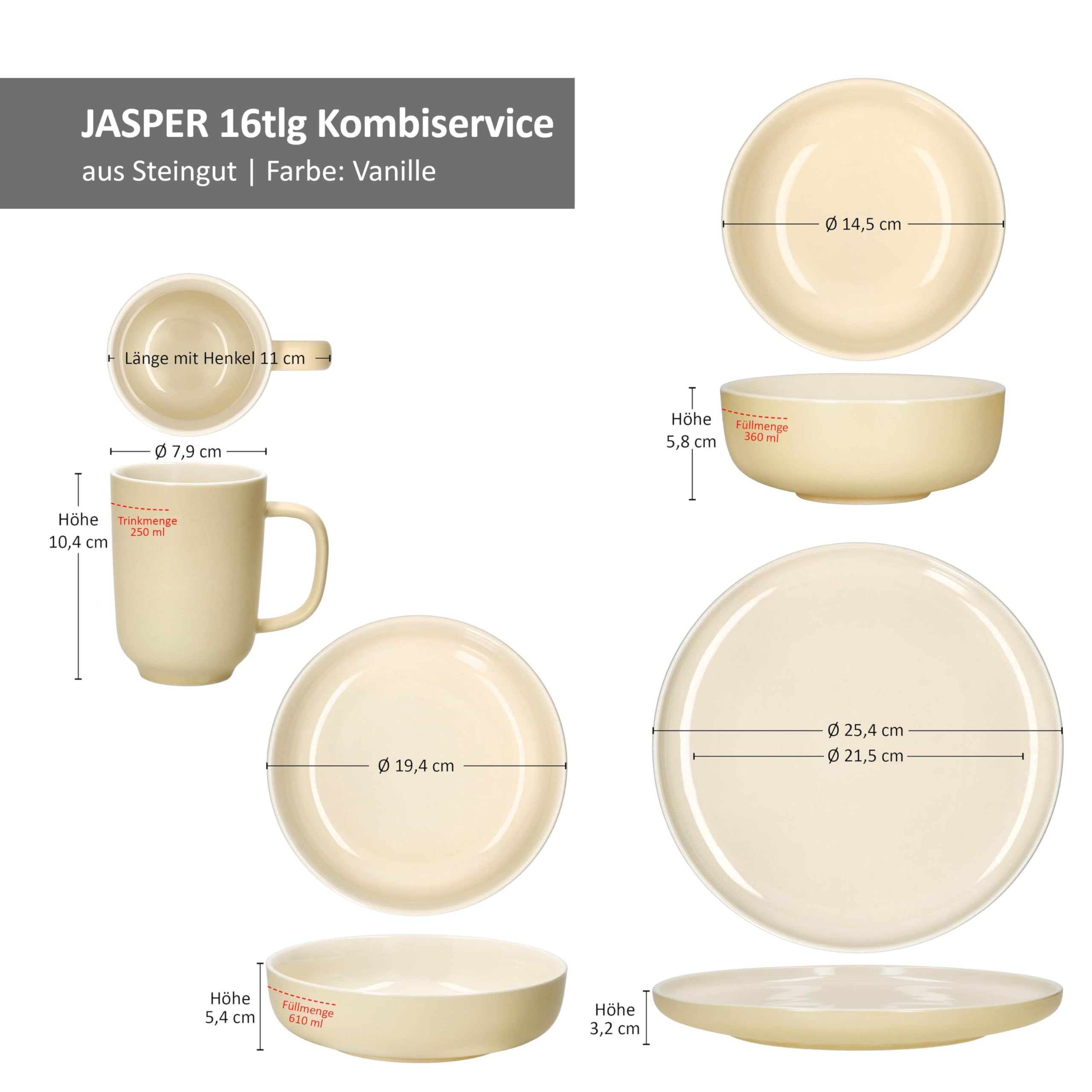 Ritzenhoff & Breker Servizio combinato Jasper, 16 pezzi, vaniglia, gres