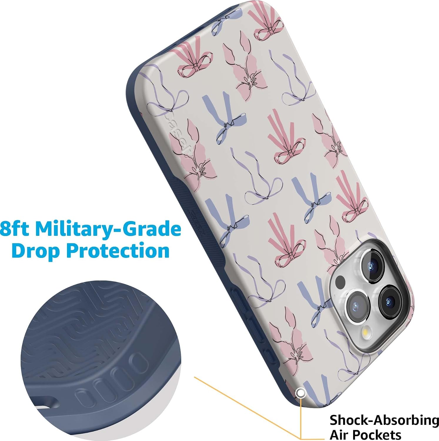 Casely iPhone 15 Pro Max Case | Coquette Girlie | Pastel Bows | Bold Protective Design | Compatible with MagSafe