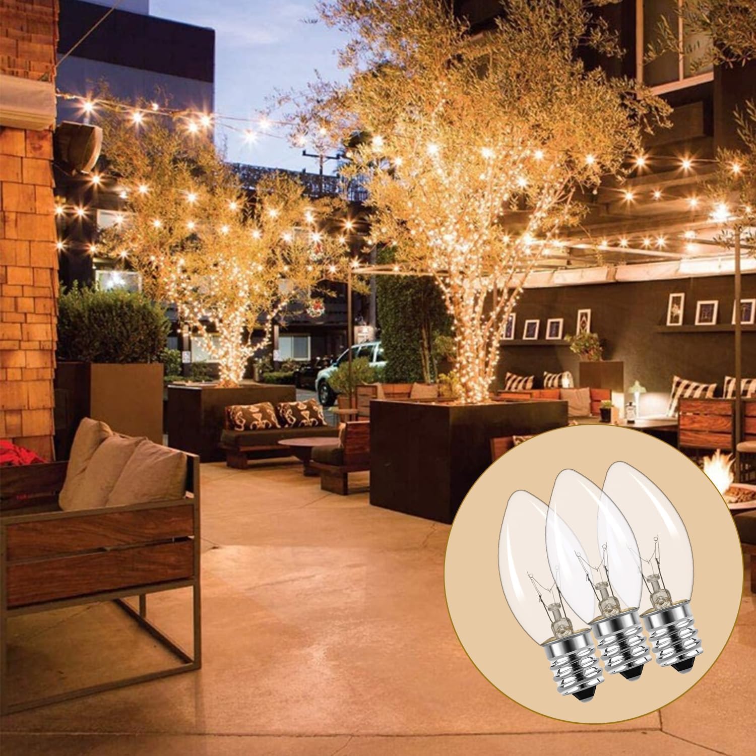 PASUTO 25 Pack C9 Replacement Bulbs Christmas Lights Outdoor, C9 Clear String Lights Repalcement Bulbs Fits in C9/E17 Base, 7W Vintage Christmas Light Bulbs for Indoor Outdoor Home Decorations