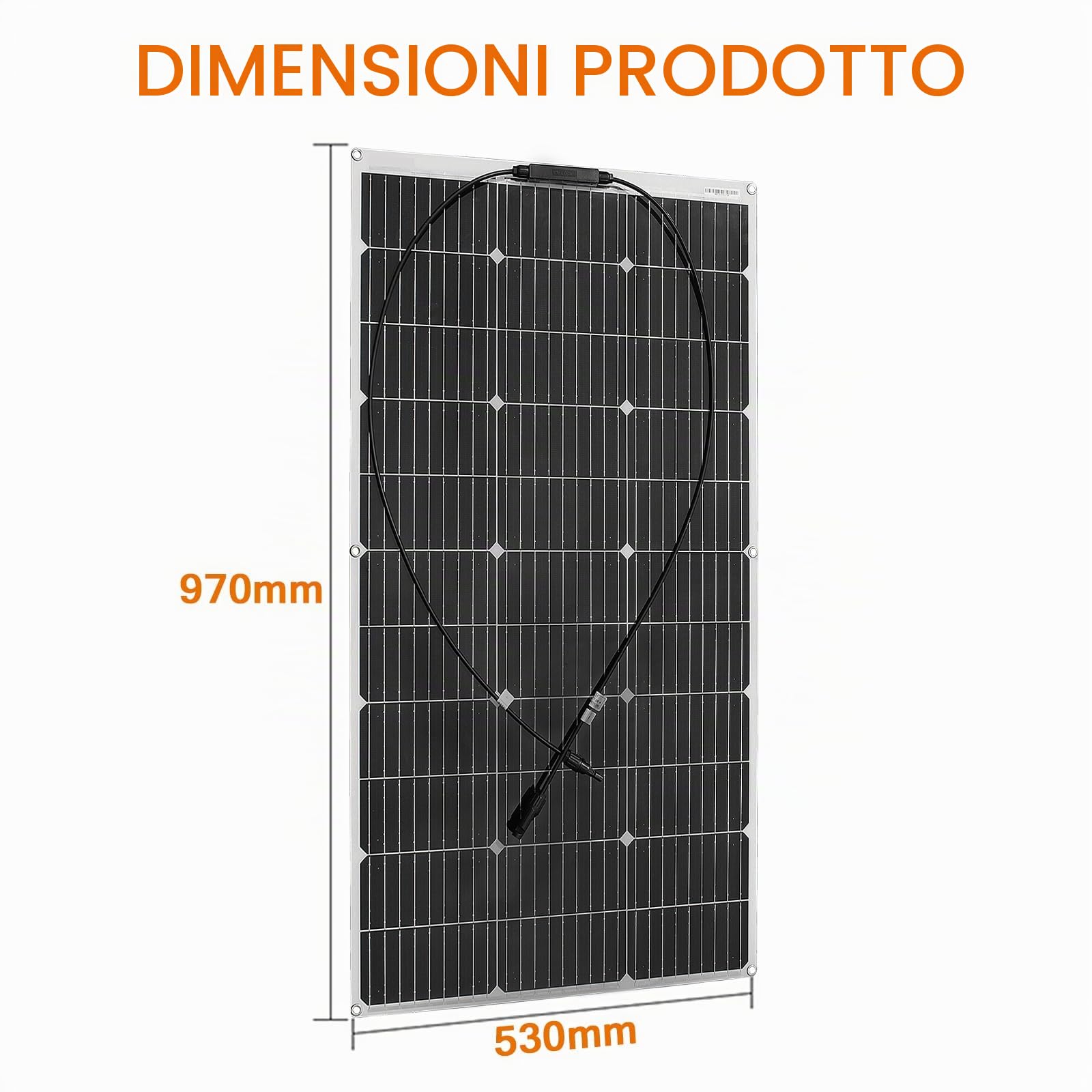 100W 18V Pannello Solare Flessibile Monocristallino Pannelli Fotovoltaico per Camper Barche Roulotte Furgoni Batterie 12V e Altre Superfici Irregolari