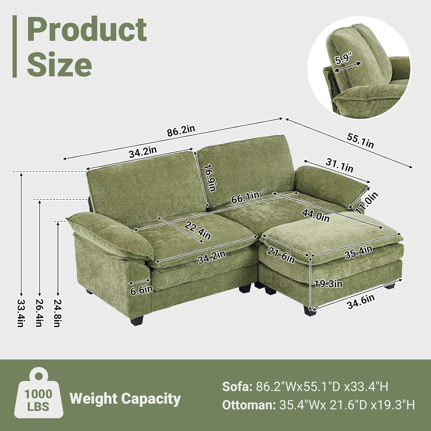 VINGLI Sectional Sofa Dimensions