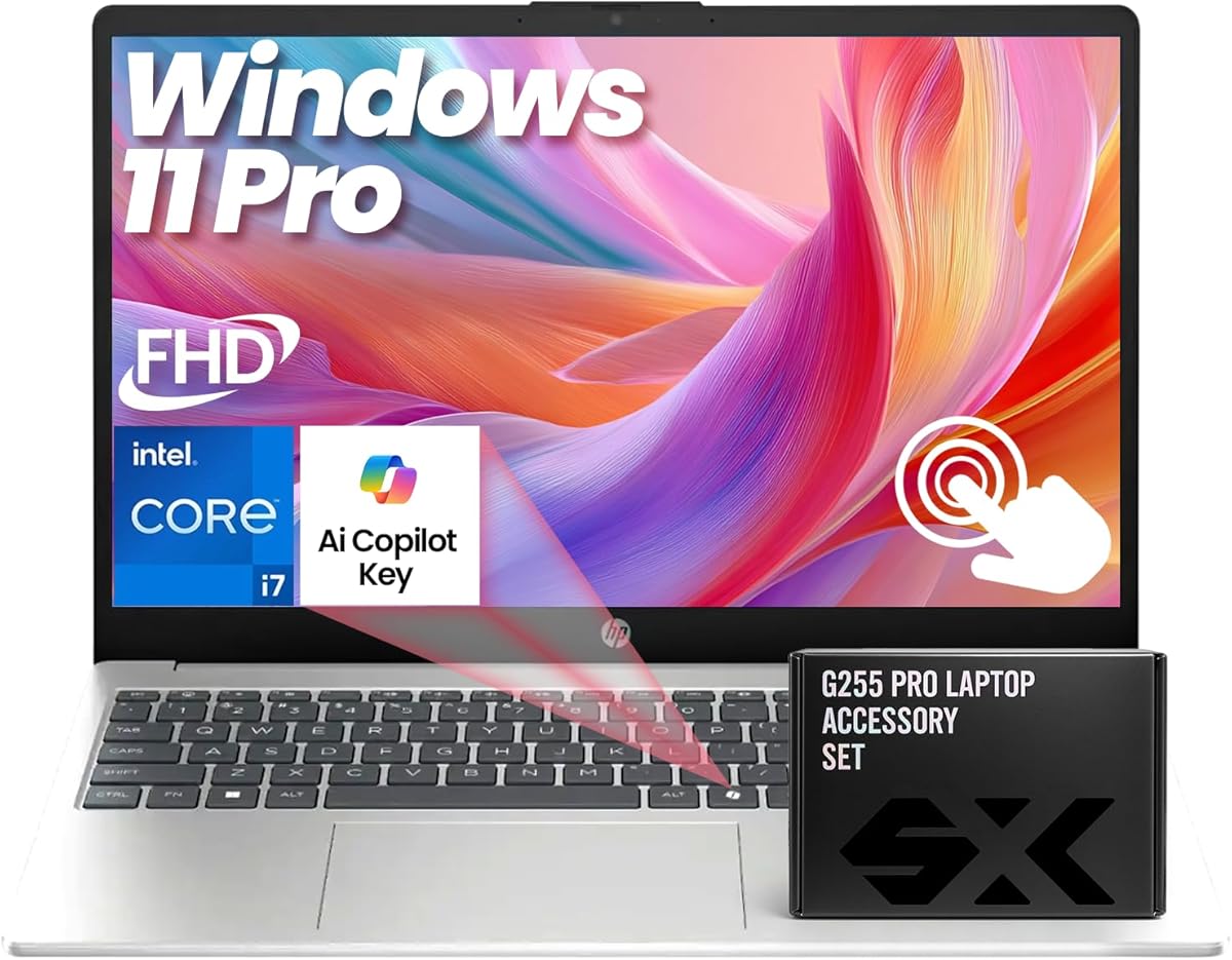 HP 15.6" FHD Touchscreen Business Laptop - Intel i7-1355U(10 Cores), Iris Xe Graphics, 64GB RAM, 2TB SSD, Lifetime Win 11 Pro, Wi-Fi 6, Bluetooth, Numeric Keyboard - w/Accessories (Natural Silver) : Electronics