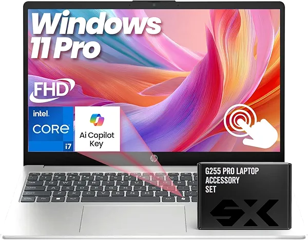 HP 15.6" FHD Touchscreen Business Laptop - Intel i7-1355U(10 Cores), Iris Xe Graphics, 64GB RAM, 2TB SSD, Lifetime Win 11 Pro, Wi-Fi 6, Bluetooth, Numeric Keyboard - w/Accessories (Natural Silver)