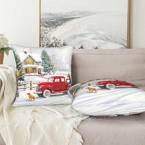 Miniatura 6 de Juego de 2 fundas de almohada de 18 x 18 pulgadas, color rojo de invierno, fundas de almohada decorativas de terciopelo suave para sofá, cama,