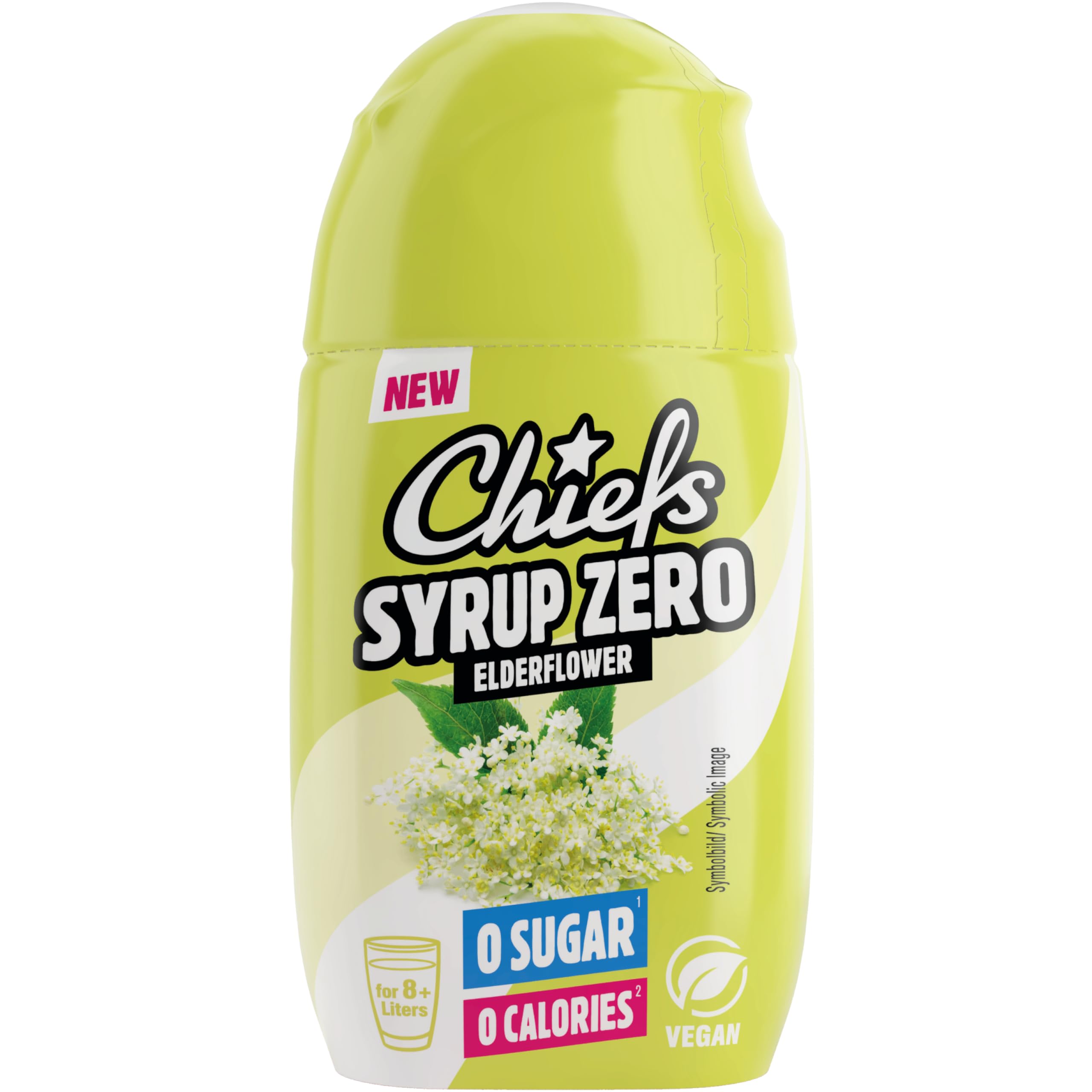 CHIEFS Syrup Zero, Holunderblüten Sirup, 65ml, für mehr als 8l Fertiggetränk, Sirup zuckerfrei mit echten Fruchtextrakten, vegan, zero Kalorien, made in Germany