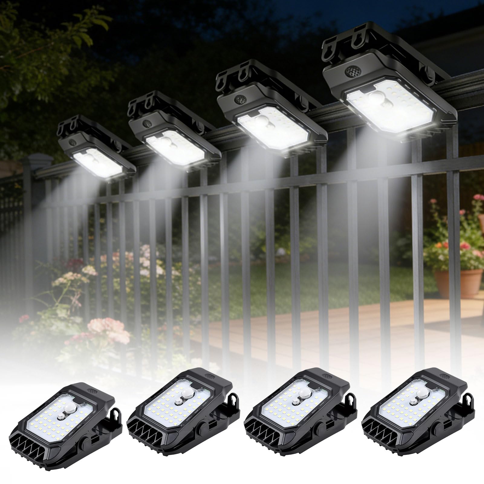 Solarlampen Für Außen mit Bewegungsmelder, Solar Clip Leuchten Für Außenbereich, 3 Modi Wasserdichte Solarlicht Garten Beleuchtung Solarstrahler mit Klemme Außenleuchte Für Zaun Garten Garage (Ax4)