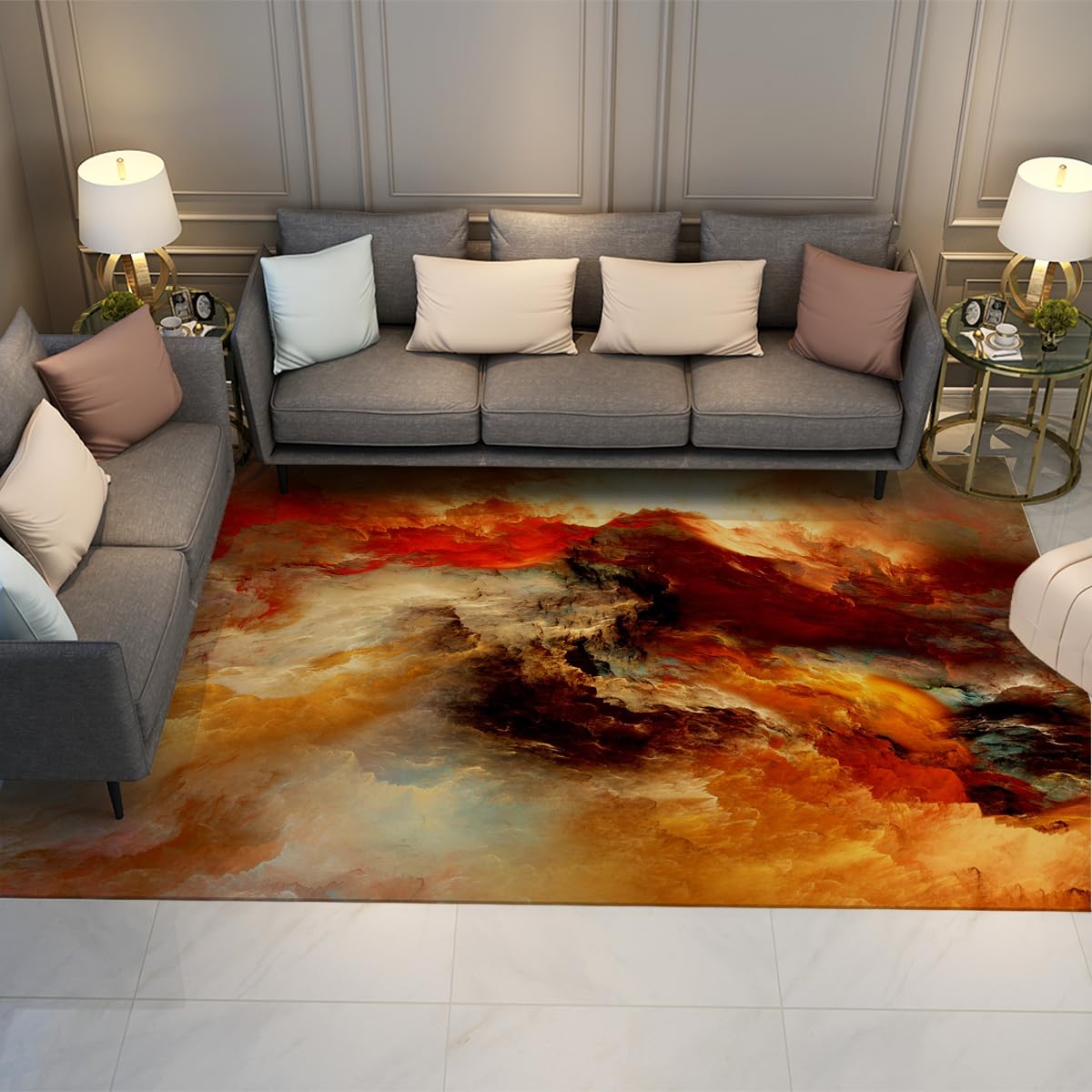 Tapis antidérapant à poil bas 80x120 cm art abstrait pour salon