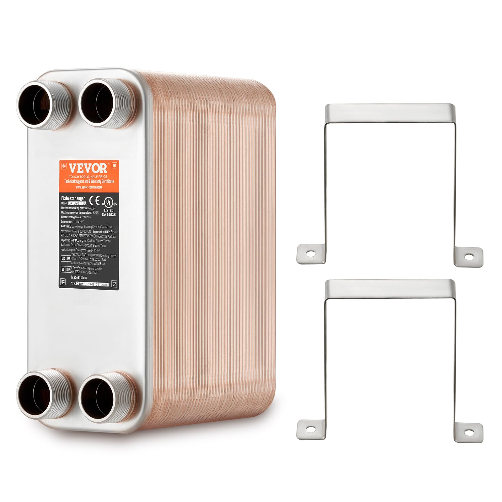 VEVOR Lutowany wymiennik ciepła płytowy 127x305 mm 80 płyt miedziany/stal nierdzewna 316L do ogrzewania podłogowego, ogrzewania wody, topniejący śnieg, chłodzenie piwa