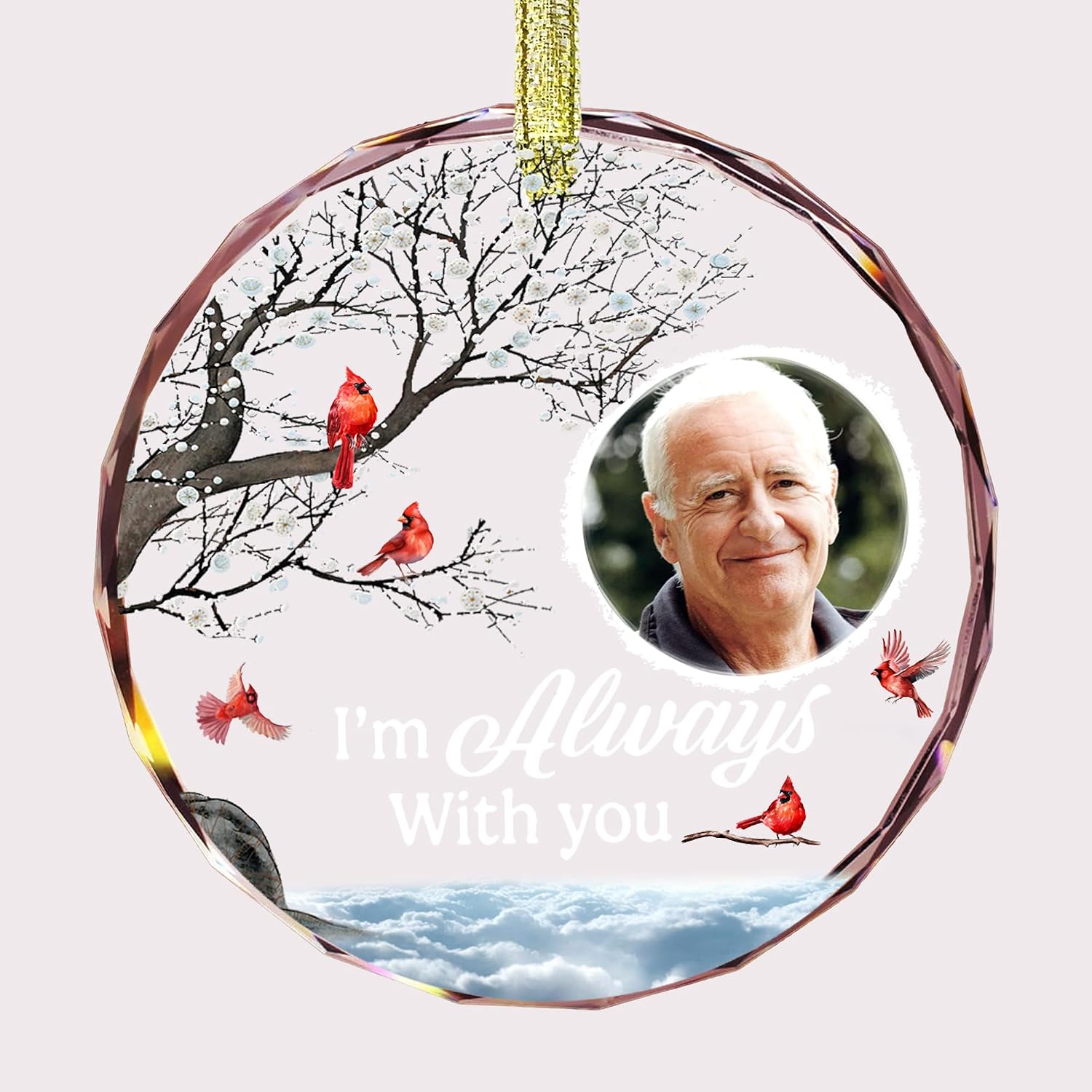 Gossby Glass Memorial Christmas Ornament Photo - I'm Always with You - Red Cardinal Memorial Gift for Loss of Loved Ones - Custom Sympathy Gift for Loss of Dad, Mom, Grandparents, Sister, Brother