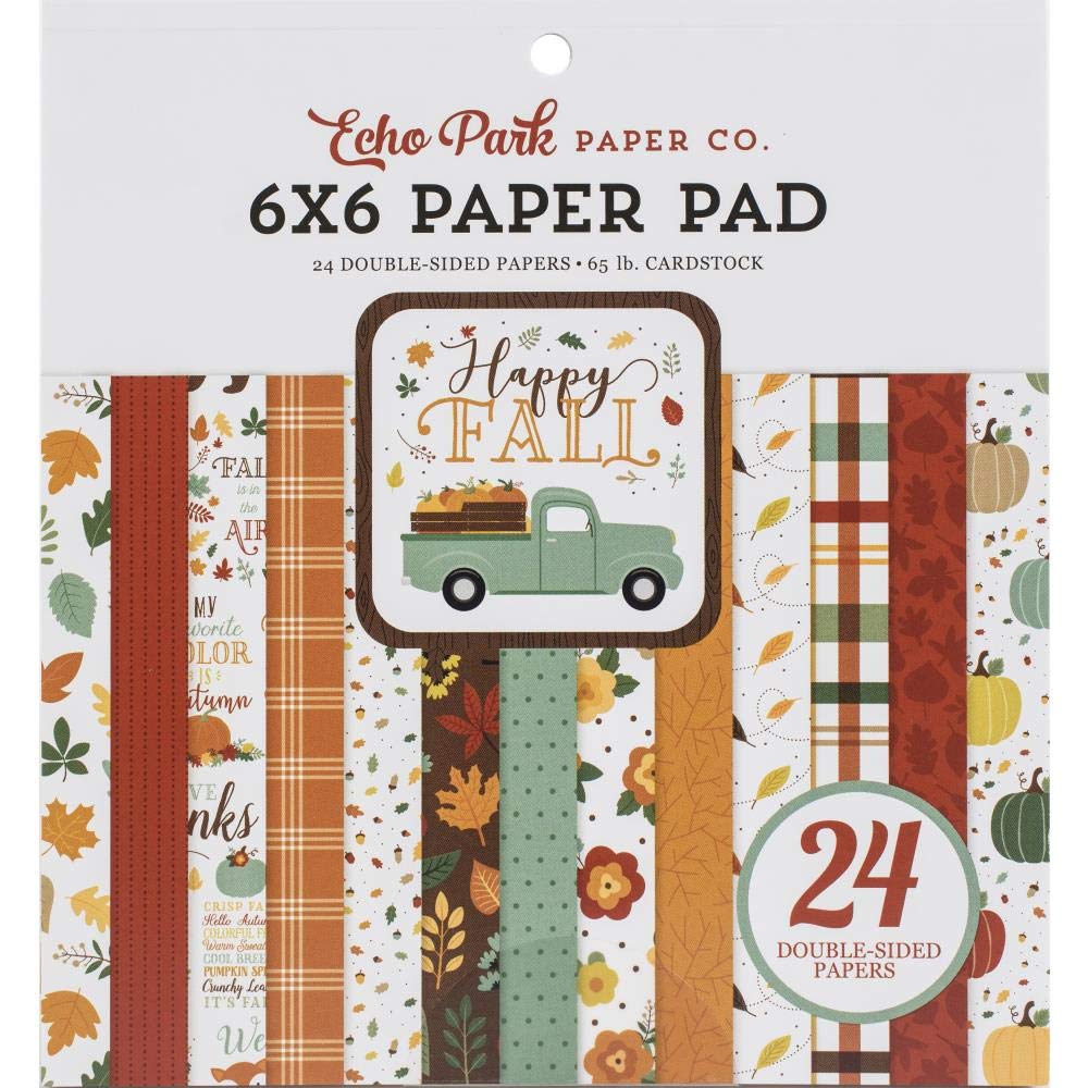 Echo Park PaperHappy Fall 6x6 Paper Pad, Orange, Red, Teal, Brown, Yellow, 6-x-6-Inch