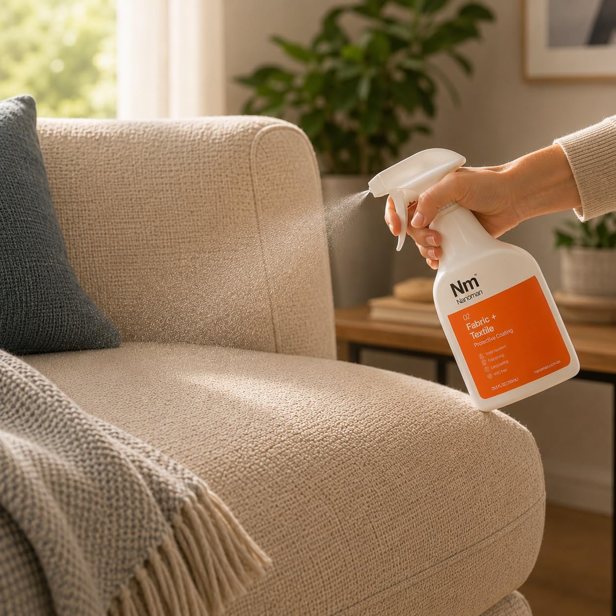 NANOMAN Spray repelente al agua/impermeable para telas y zapatos. Última fórmula de nano-tecnología. Respetuoso con el medio ambiente. Sin PFAS ni alcoholes. Protección contra manchas y líquidos para