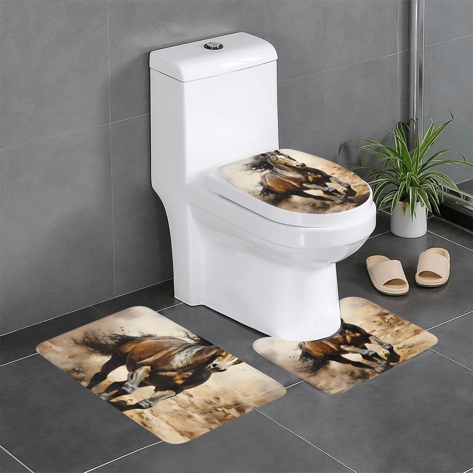 Tapis de salle de bain premium Western Horse lot de 3 pièces haute qualité