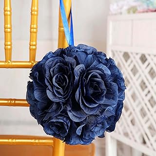 Efavormart 2 Pack | 7" Navy Blue Flower Ball Silk Rose Pomander Kissing Ball