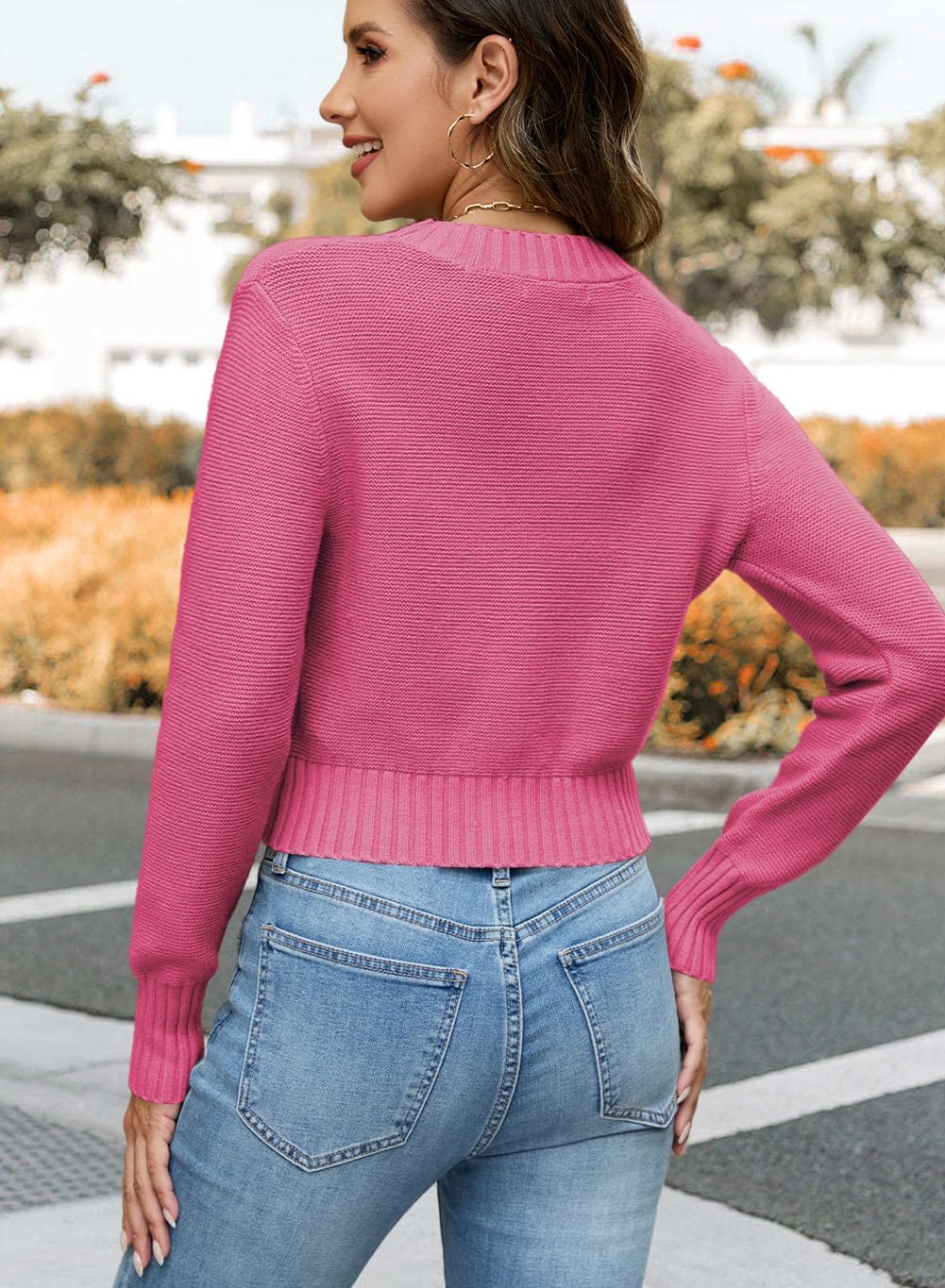 QACOHU Spring Sweaters for Women Long Sleeve Ribbed Knit Pullover Jumper Tops 2026 Crewneck Cropped Sweater - Image 2