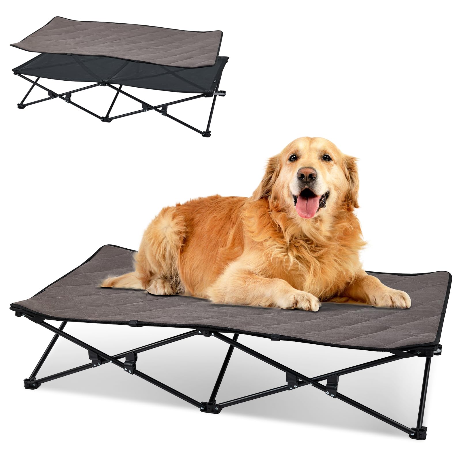 KingCamp Elevated Dog Bed for XL Dogs, Outdoor Raised Cooling Pet Cot Bed with Washable Breathable Mesh & No-Slip Feet Perfect for Camping, Backyard, Indoor Use (XL, Black)