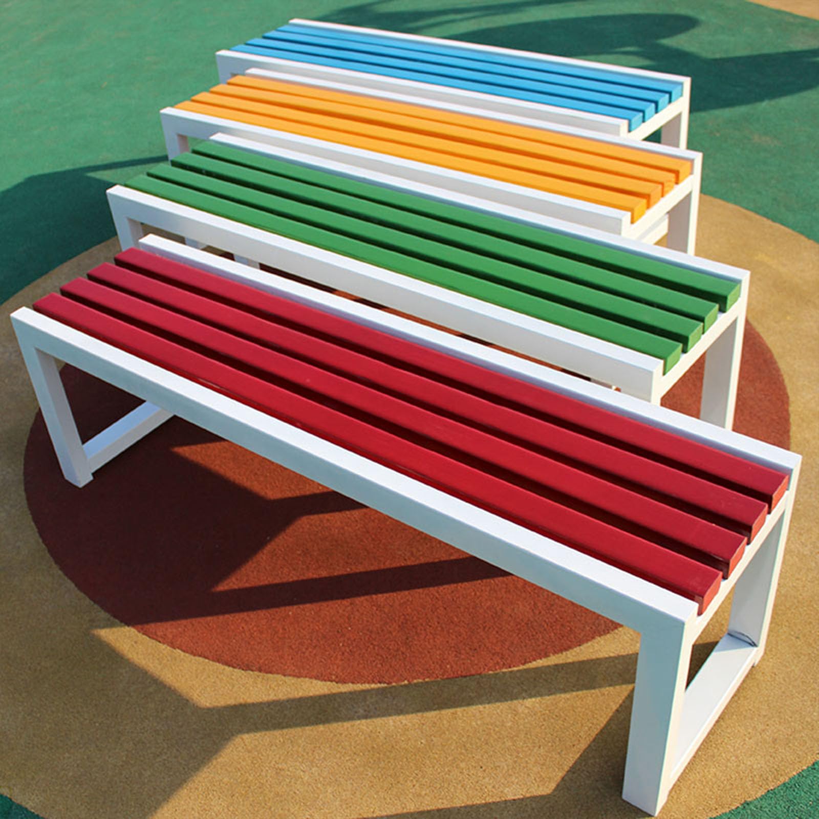 Panca da Esterno Mobili da Giardino Panchine da Patio Senza Schienale Panca da Giardino Metallo Legno Duro Ghisa(Black+Rainbow -150×40×45cm)