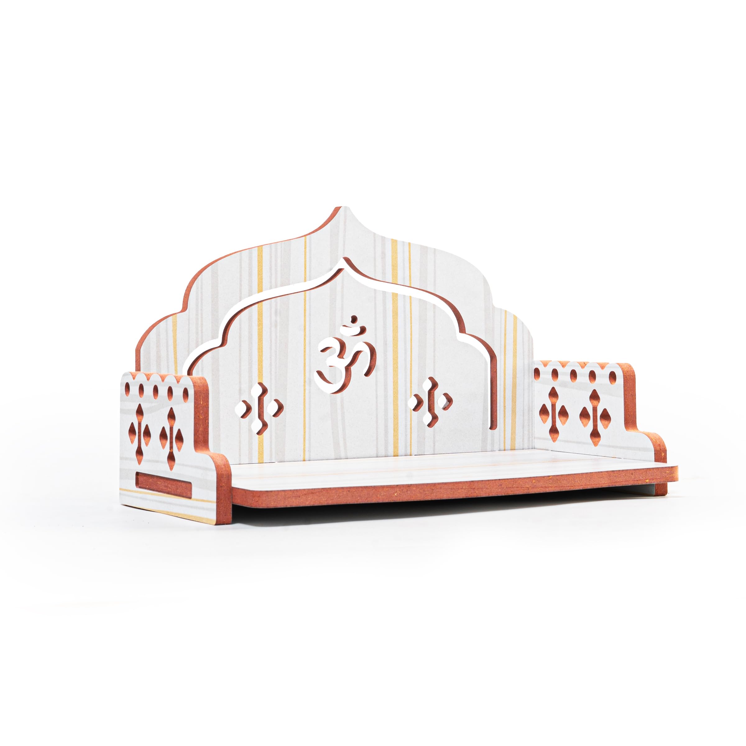 Tarini Gallery Wooden Wall Mounted Hanging Table top Temple Pooja Mandir God Stand Shelf for Storage and Idols Decoration for Home Office and Gifting (White Om) โ image 1