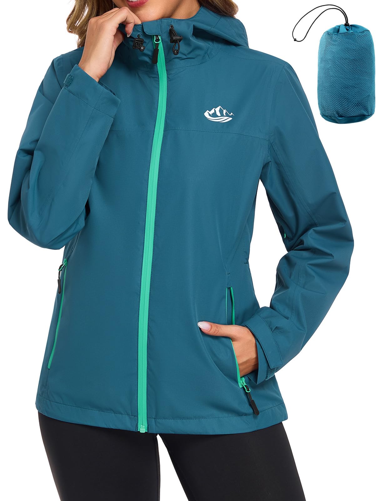 CMTOP Regenjacke Damen Wasserdicht Leichte Übergangsjacke Dünne Atmungsaktive Regenmantel mit Kapuze, Windbreaker Outdoorjacke mit Reißverschlusstasche für Frühling Herbst Sommer
