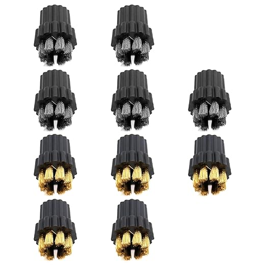 10-Pack Steam Mop Brush Heads Replacement - 5 Copper & 5 Steel Brushes (24mm OD/8mm Thread) for Deep Cleaning - Fits Most Steam Mops