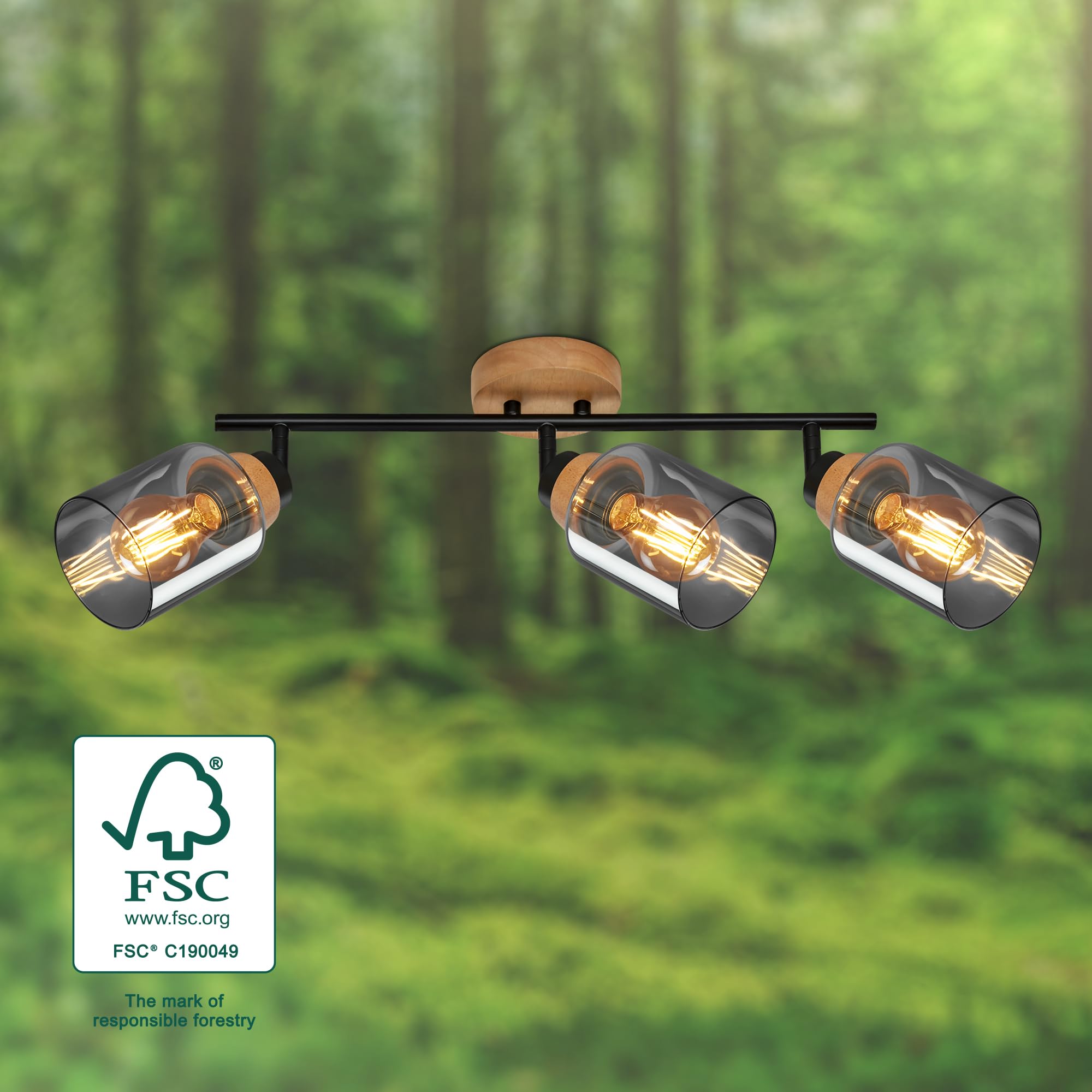 Image secondaire de Plafonnier Pivotant en Verre Fumé Noir-Bois pour Salon et Cuisine