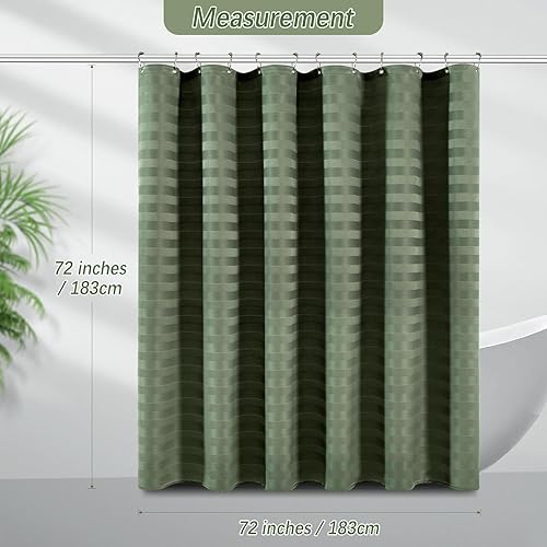 Miniatura 5 de Cortina de ducha verde salvia, cortina de ducha resistente de tela tejida a rayas para baño, repelente al agua, peso de 230 GSM, calidad de hotel,