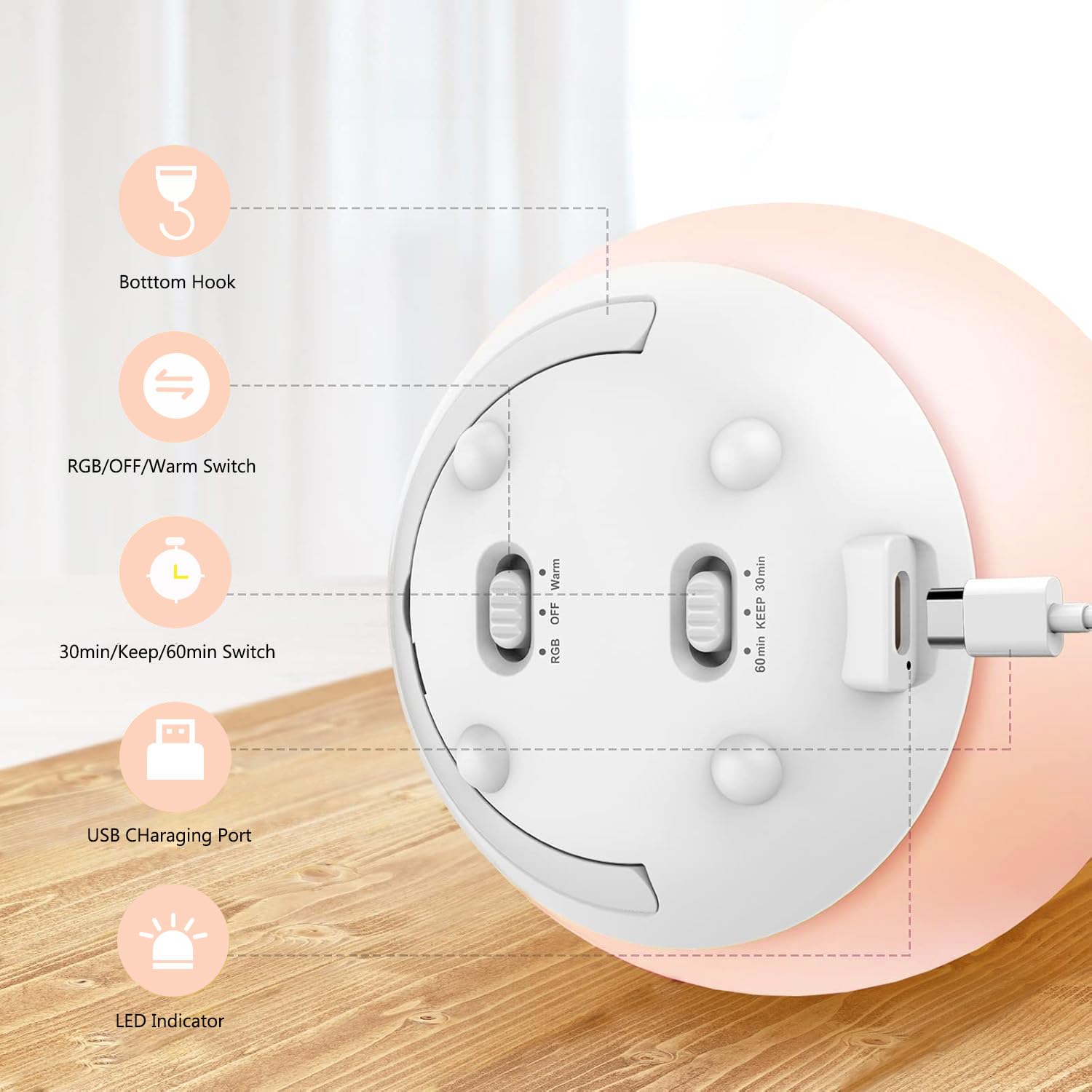 Nachtlicht für Kinder, USB-wiederaufladbare LED-Nachtlichter, Tischlampe mit dimmbarem, warmem Licht, 7 Farben, Touch-Steuerung, 0,5/1 Stunde Timer für Kinderzimmer, Baby, Schlafzimmer und