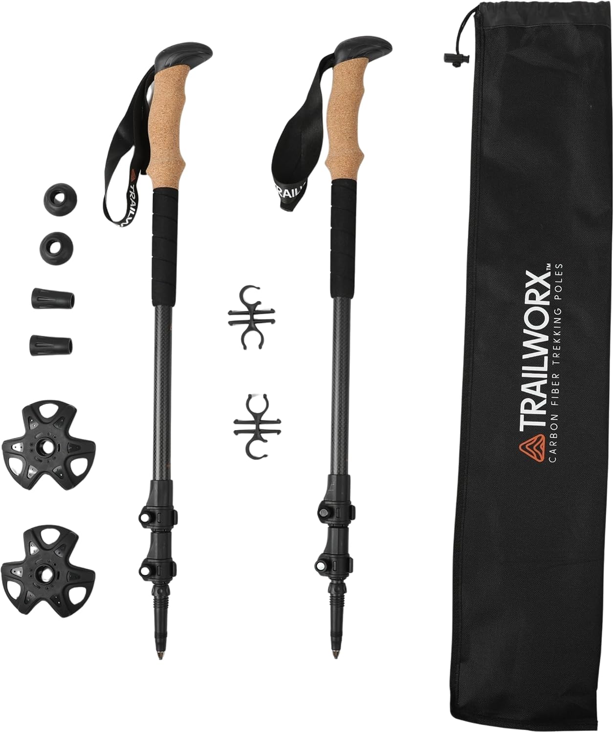 3K Carbon Fiber Collapsible Hiking Poles, Adjustable Trekking Poles for Hiking, Walking Sticks with Cork Handle, EVA Foam Grip, Includes Snow & Mud Baskets, Carry Bag & Storage Clips 3K Carbon Fiber Collapsible Hiking Poles, Adjustable Trekking Poles for Hiking, Walking Sticks with Cork Handle, EVA Foam Grip, Includes Snow & Mud Baskets, Carry Bag & Storage Clips