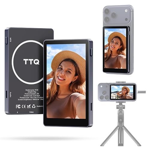 TTQ 4K 60fps Vlog Selfie Monitor Screen, Magnetic Phone Vlog Selfie Monitor | Back Camera Monitor Screen, Bluetooth Remote, for Vlogging, TikTok, Live Stream, Compatible with iPhone & Android, Dark Navy - Dark Navy