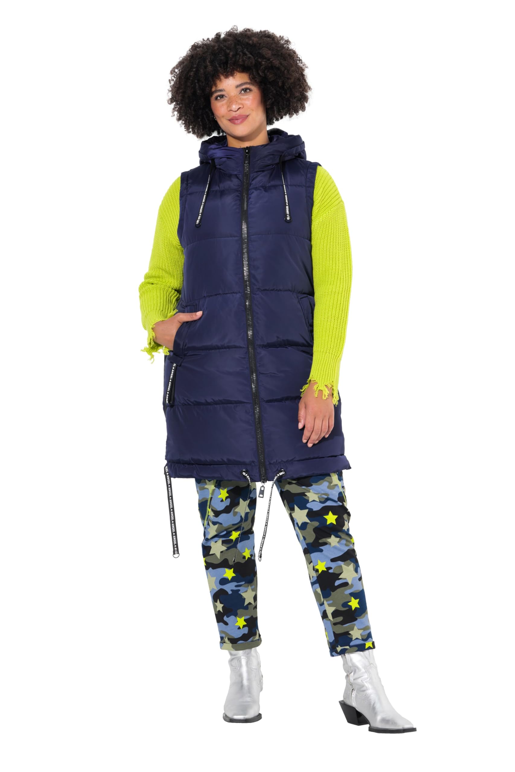 Angel of Style Damen große Größen Übergrößen Plus Size Long-Steppweste, A-Linie, Kapuze 833900