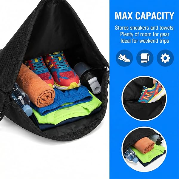 Futuhada Mochila con Cordón Deportiva Impermeable, Bolsa de Gimnasio de Gran Capacidad con Bolsillo Exterior, Saco de Cuerdas para Hombre y Mujer, bolsa de Natación, Viaje, Colegio, Playa - 3
