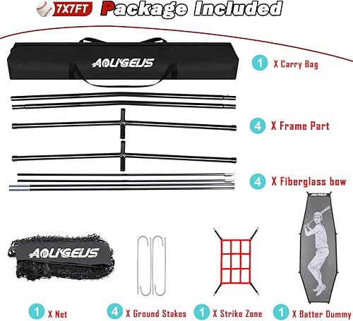 Miniatura 8 de Red de práctica de sóftbol de béisbol de 7 x 7 pies, red de lanzamiento, red de bateo, con sistema de recolección de pelotas grandes, kit