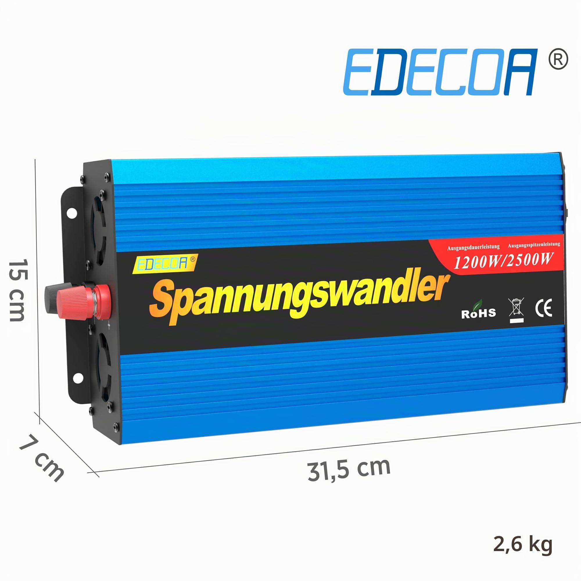 EDECOA Convertitore di Tensione 12V 220V 1200W Onda Sinusoidale Modificata con Display LCD