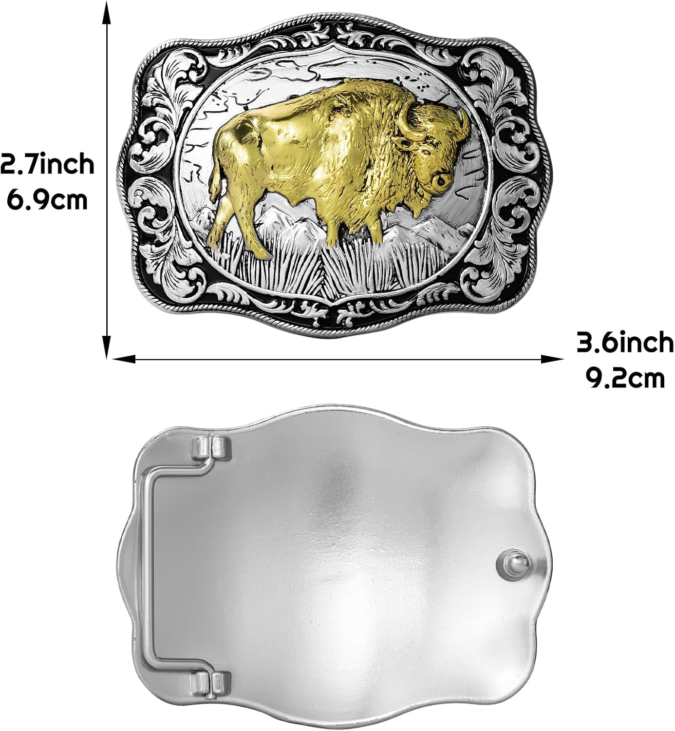West style Bison Vintage Rectangle Buffalo Belt Buckle Scaloped Buckle - Image 5