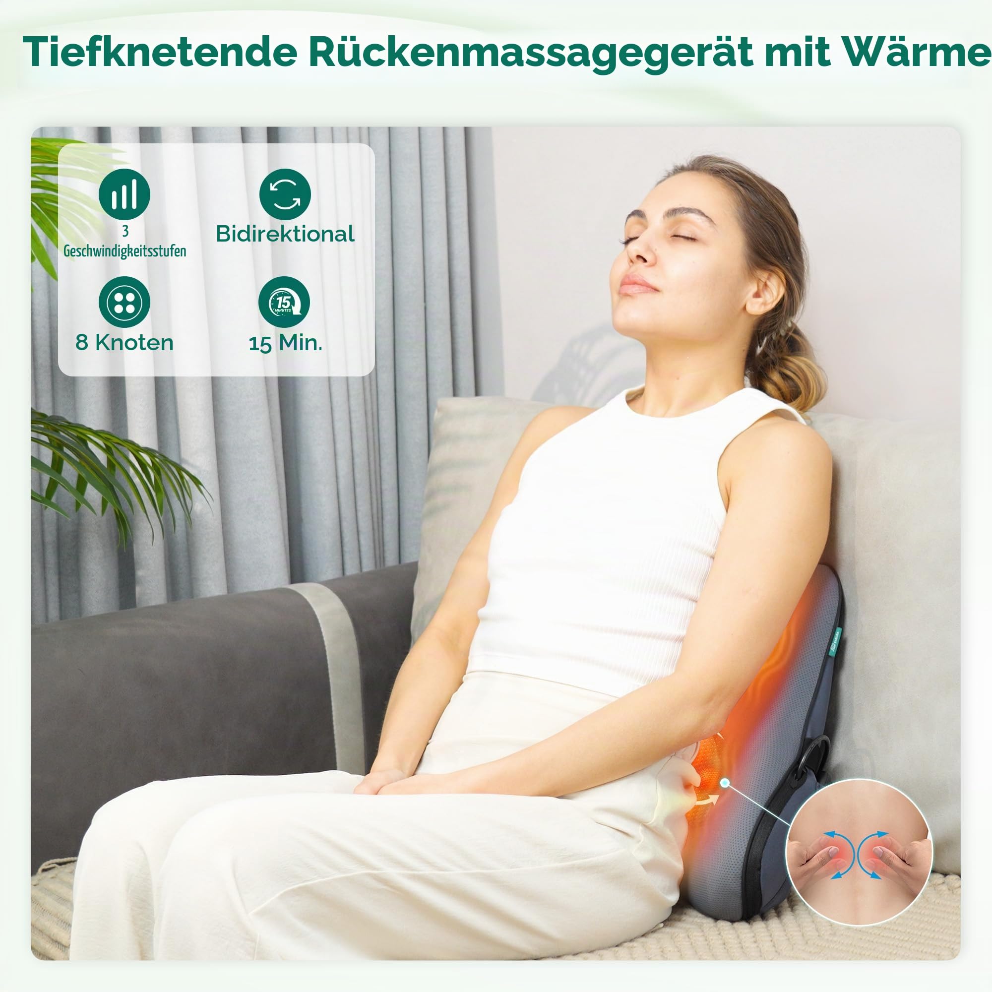 Snailax Shiatsu-Nackenmassagegerät mit Wärme, 4D Knet-Massagekissen für Nacken Rücken Schulter, Massagegerät Rücken Nacken, Rückenmassagegerät, Geschenke für Mama Papa Frauen