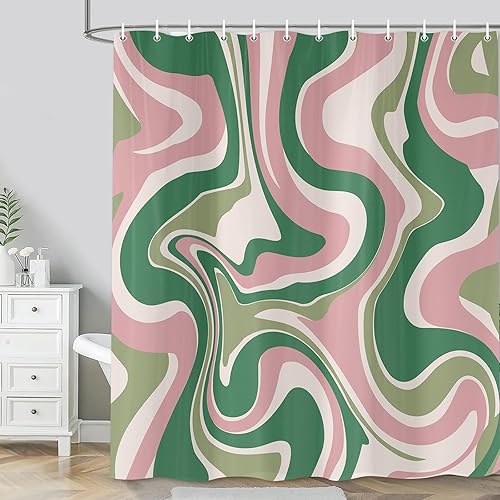 Miniatura 17 de Cortina de ducha estilo retro bohemio de los años 70 para decoración de baño, tela lavable, 72 x 72 pulgadas Azul