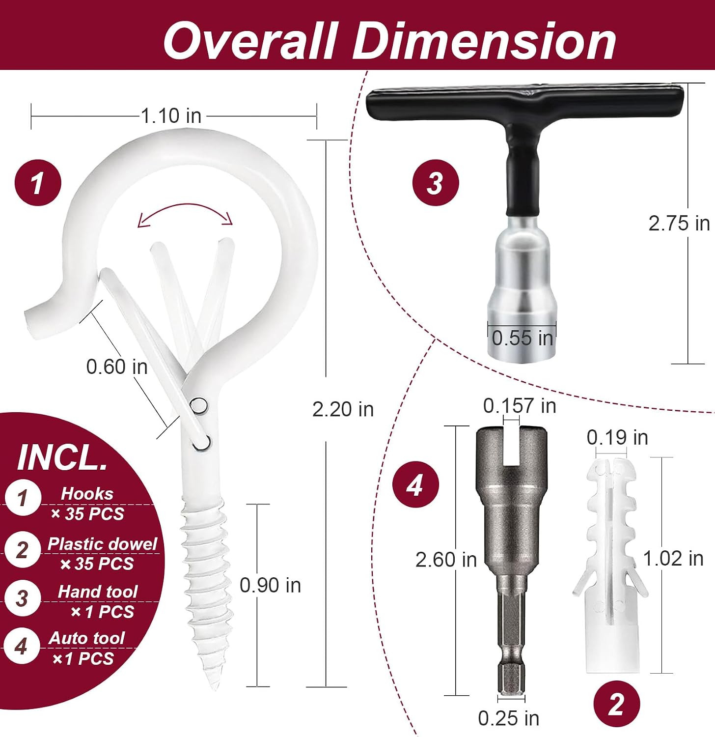 Hooks for Hanging String Lights Ceiling Wall Screw - 35 Pack, White image 2