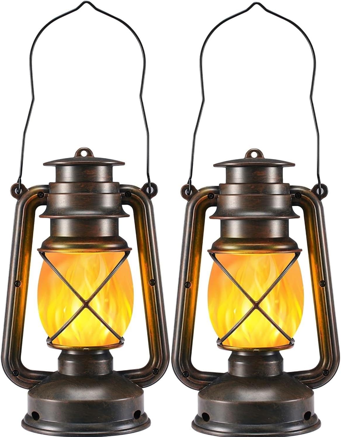Vivid Flame LED Lantern - Outdoor & Garden Decoration, Vintage LED Flame Effect -2PACK