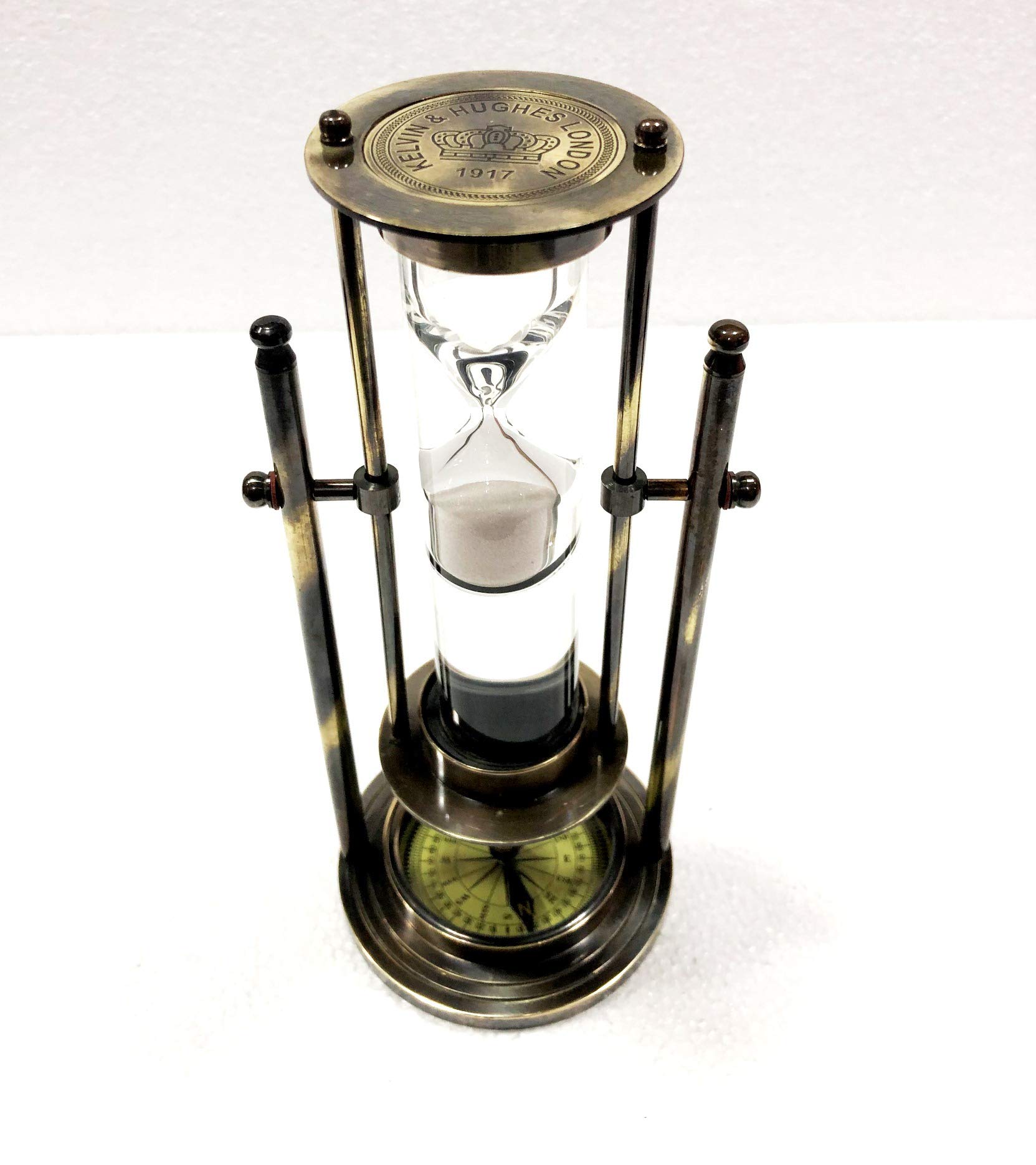 Nautical Collection Store Sablier rotatif blanc 22,9 cm en laiton massif antique avec boussole