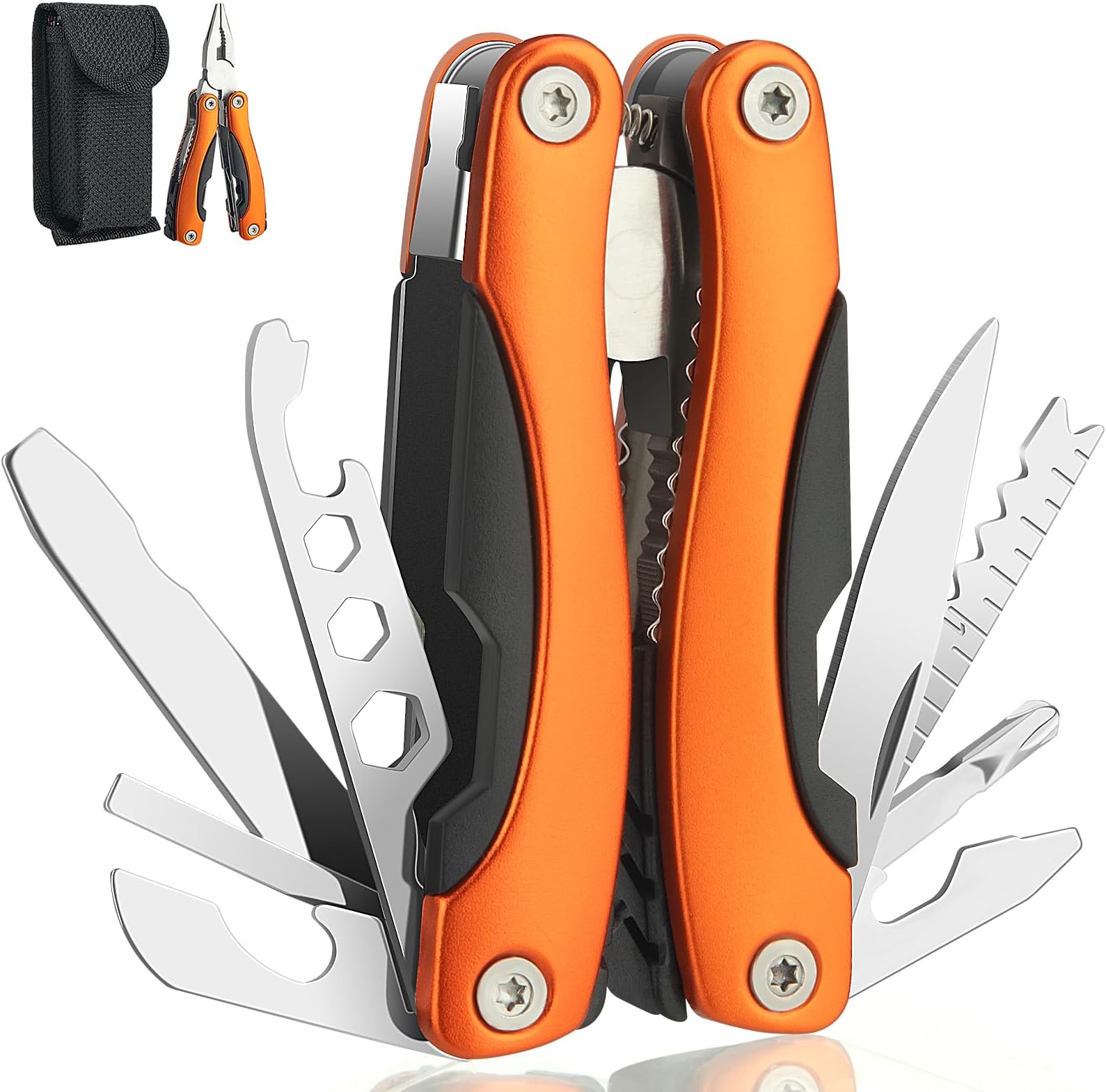 Dad Birthday Gift, Multi Tool, Multitool, Fathers Gifts, Pocket Knife, Multitool Pliers, Camping Knife with Holster and Nylon Sheath for Outdoor, Fishing, Hunting, Hiking